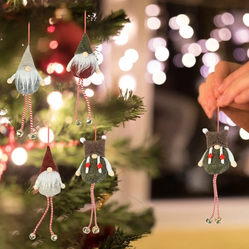 4Pcs Christmas Tree Hanging Ornaments Set Gnomes Santa Elf Home Holiday Decor 