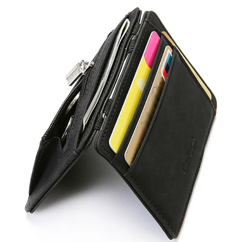Mini monederos mágicos ultrafinos de cuero PU para hombre, monedero con cremallera, tarjetero de plástico, novedad de 2020