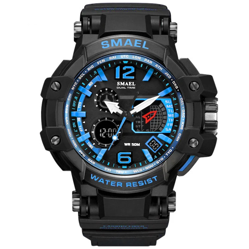 Blue SMAEL, мужские часы, спортивные часы, светодиодный, цифровой, 50 м, водонепроницаемые, повседневные часы, S Shock, мужские часы, мужские часы 1509 - Цвет: Blue