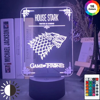 

Game of Thrones House of Stark Logo Night Light Led Touch Sensor Color Changing Nightlight for Office Room Decor Table 3d Lamp