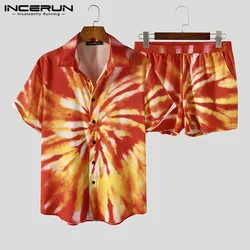 Incerun, ternos masculinos casuais havaianos, praia, verão, impressos, conjuntos masculinos, camisas de manga curta, lapela, bolsos elásticos, trajes 5xl, 2021
