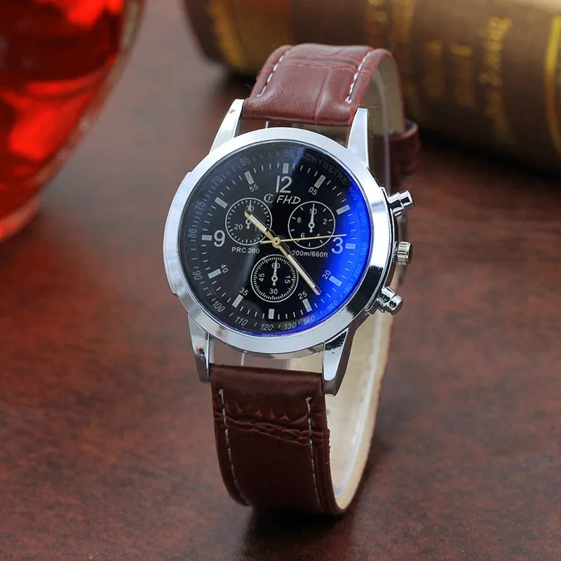 relogio masculino Fashion Leather strap Mens Analog Quarts Watches Business Men Wrist Watch top Brand Luxury Casual male Clock - Цвет: blue brown