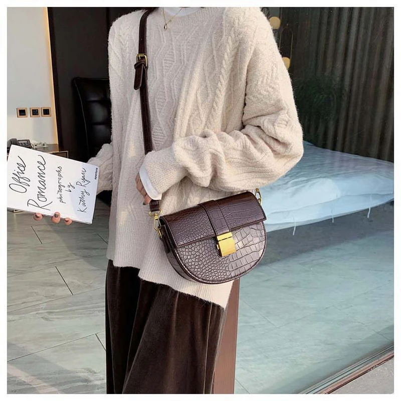 Mododiino кожаная седельная сумка с каменным узором, сумка через плечо, сумка через плечо, сумка-мессенджер с замком, дизайнерская женская сумка от известного бренда DNV1263