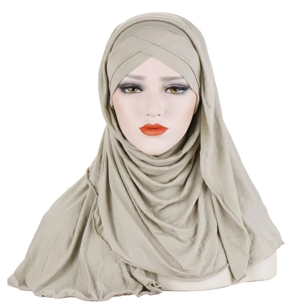 H1431 модный двойной крест накрест модальный Джерси мусульманский шарф исламский хлопок хиджаб Женская повязка на голову