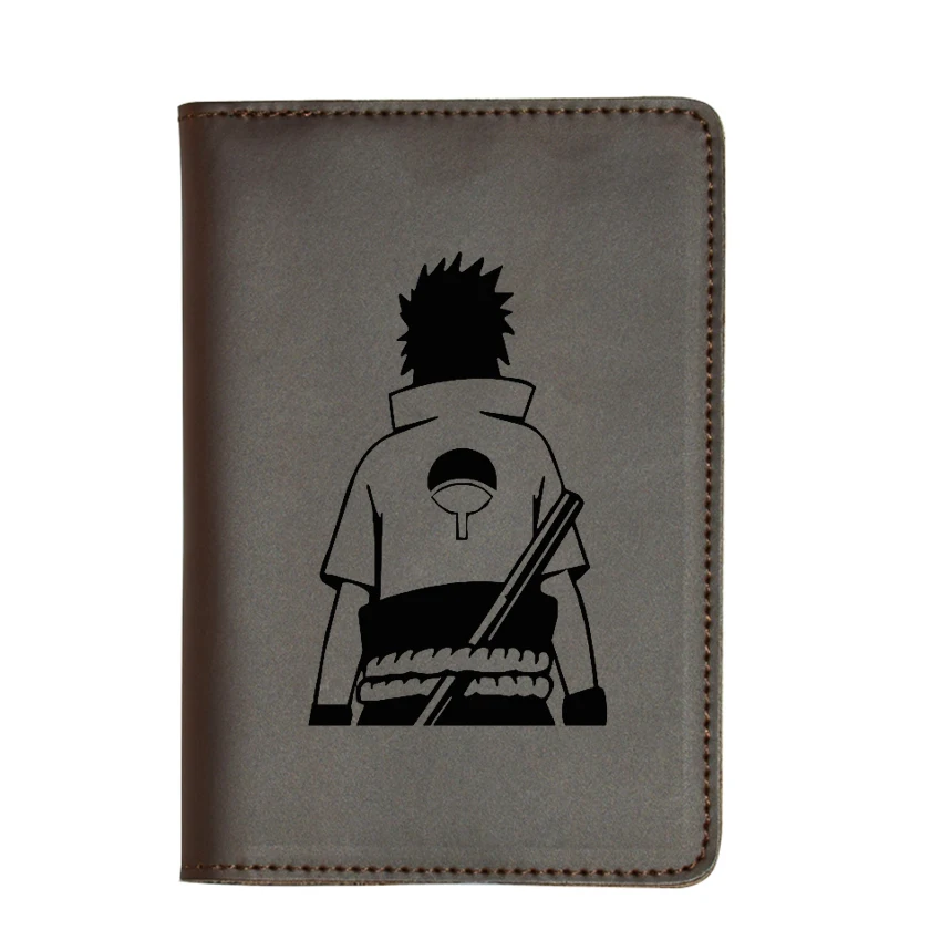Выгравированная картина Наруто Саскэ Утиха обложки на загранпаспорт пользовательское имя мужской паспорт бумажник подарки простой кожаный обложка для паспорта - Цвет: brown wallet