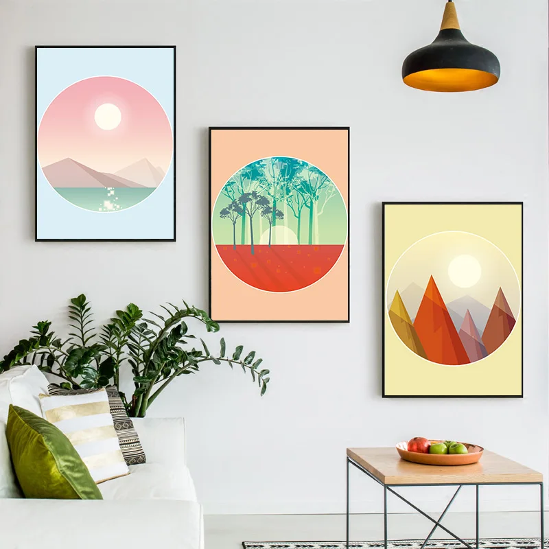 Natural Scenery Nordic Posters Print Living Room Home Decoration Unframed Simple Wall Art Canvas Painting Picture 3 Pieces | Дом и сад