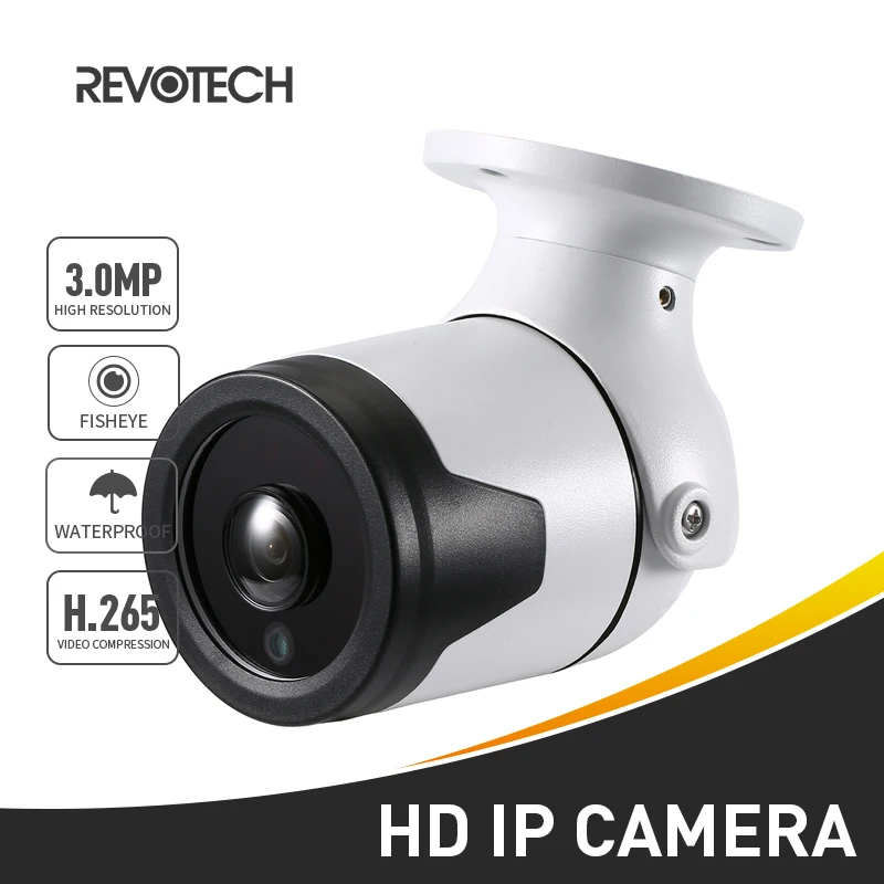 

H.265 Waterproof Fisheye 3MP Outdoor IP Camera 6 Array IR Metal Bullet 1296P / 1080P Security Cam CCTV Video Surveillance System