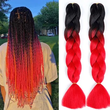 

Braiding Kanekalon Hair Single Ombre Color Green Pink Yellow Blonde Synthetic Hair Extension Twist Jumbo MUMUPI