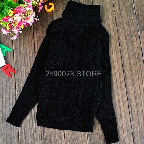 Winter Turtleneck Sweater For Boys Girls School Kids Christmas Sweaters Children Knitted Pullover Outerwear Cardigan Sweater - Цвет: black