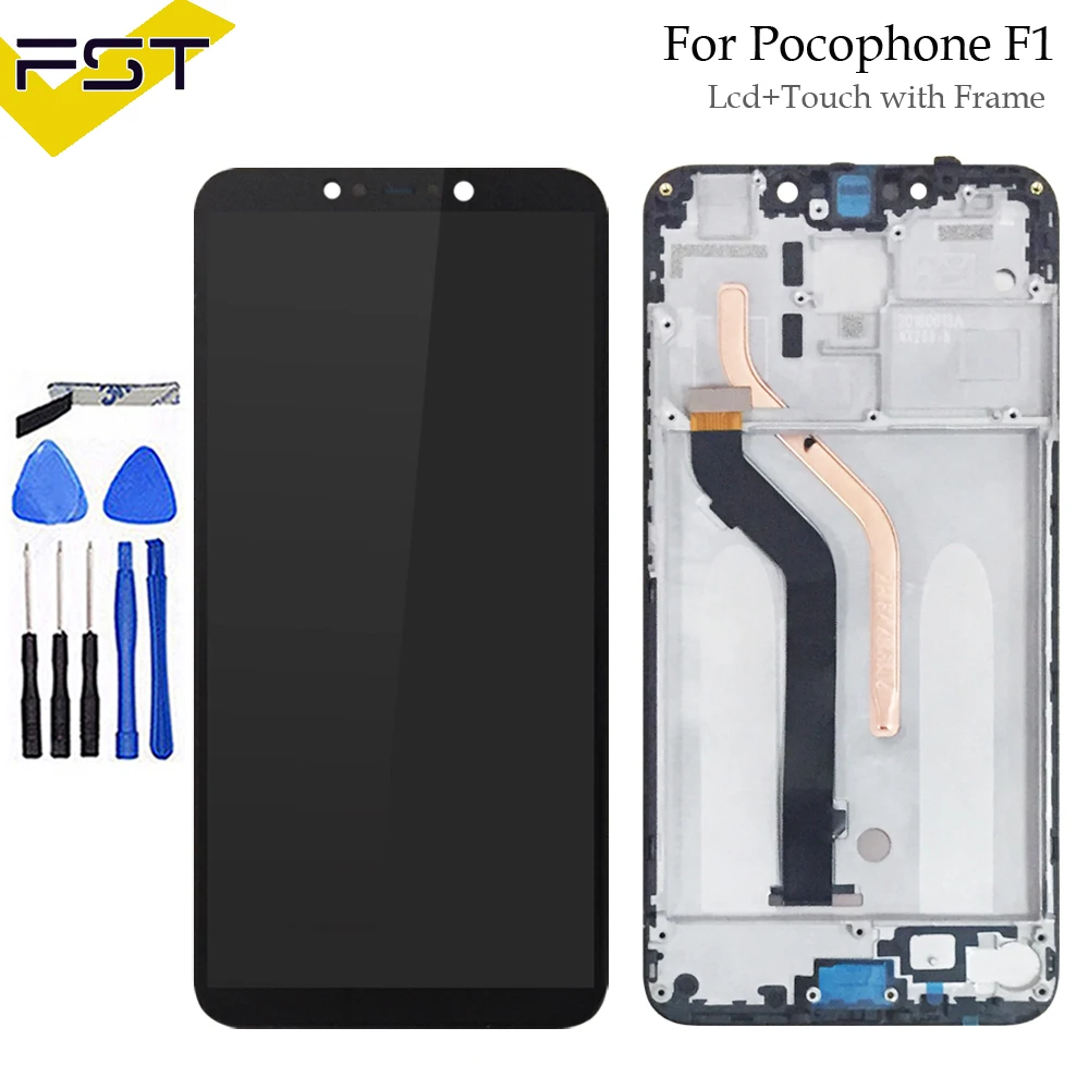 Для XiaoMi Pocophone F1 ЖК-дисплей и сенсорный экран в сборе+ рамка запасные части с инструментами+ клей для XiaoMi Pocophone F1