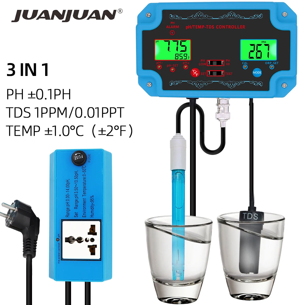 

3 in 1 PH TEMP TDS Tester Controller PH-2826 TDS Detector Water Quality Monitor Water Purity Tester for Poor Aquarium 50%off