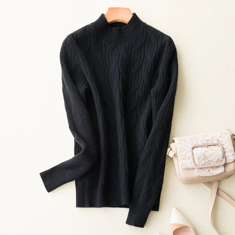 Женский кашемировый свитер, пуловер с высоким воротником, зимний женский джемпер с длинным рукавом, эластичный свитер, Топ - Цвет: Black