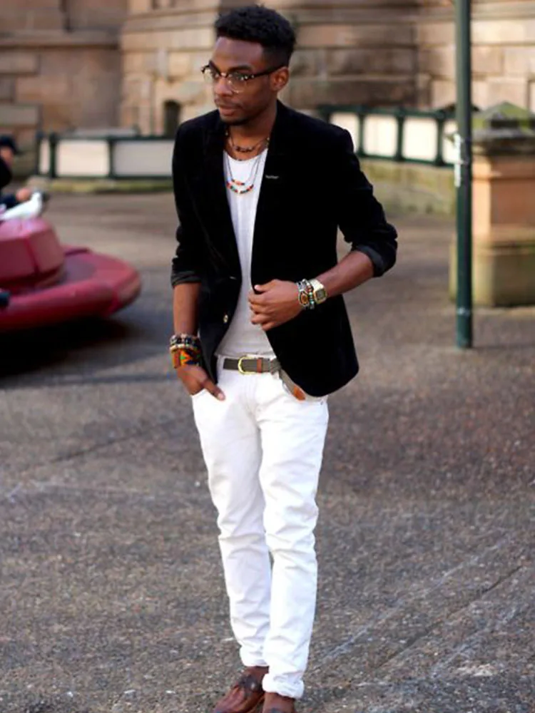 white shirt black pant and blazer