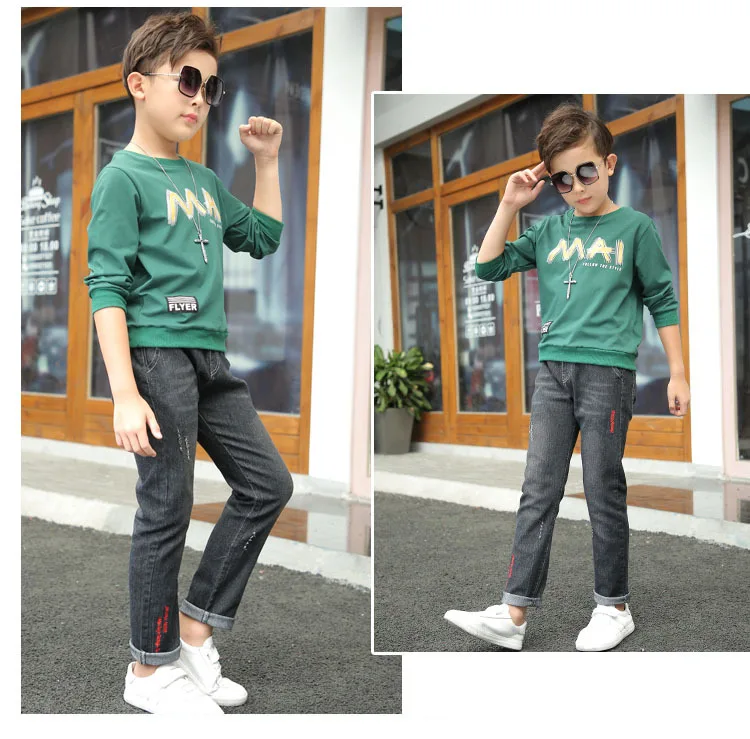 Teenage Boy Clothes New Spring Korean Boy's Jeans Child Elastic Cotton Ripped Jeans