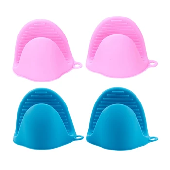 

2 Pair Oven Mini Mitts Silicone Heat Resistant Anti-Scald Gloves for Cooking Pinch Grips - Pink & Blue