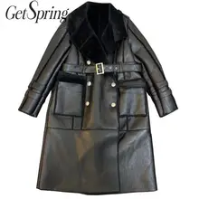 Getвесенние женские кожаные пальто, женские меховые кожаные куртки размера плюс, черные винтажные длинные зимние кожаные куртки, новая мода