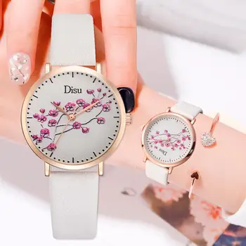 

Flowers Dial Watches Women Fashion Leather Ladies Dress Personality Romantic Quartz Wristwatch Casual Sports Clock Reloj Mujer