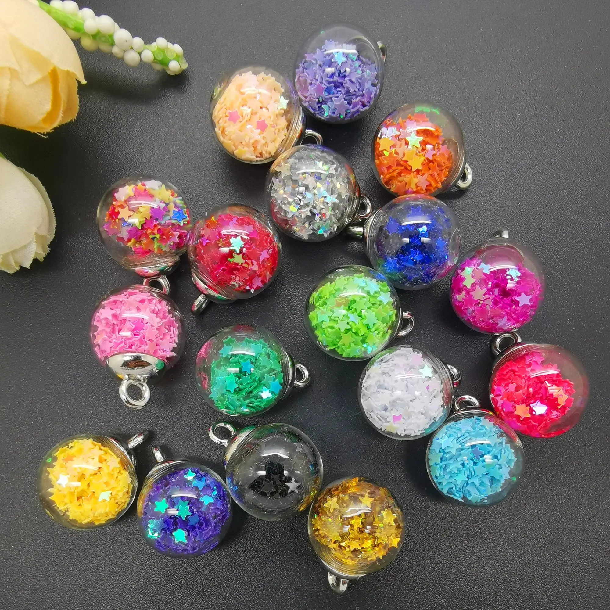 16MM Lid Mini Glass Bottles Stars Pendant Ornaments Jewelry Making 10PCS star charms glass charms glass pendant
