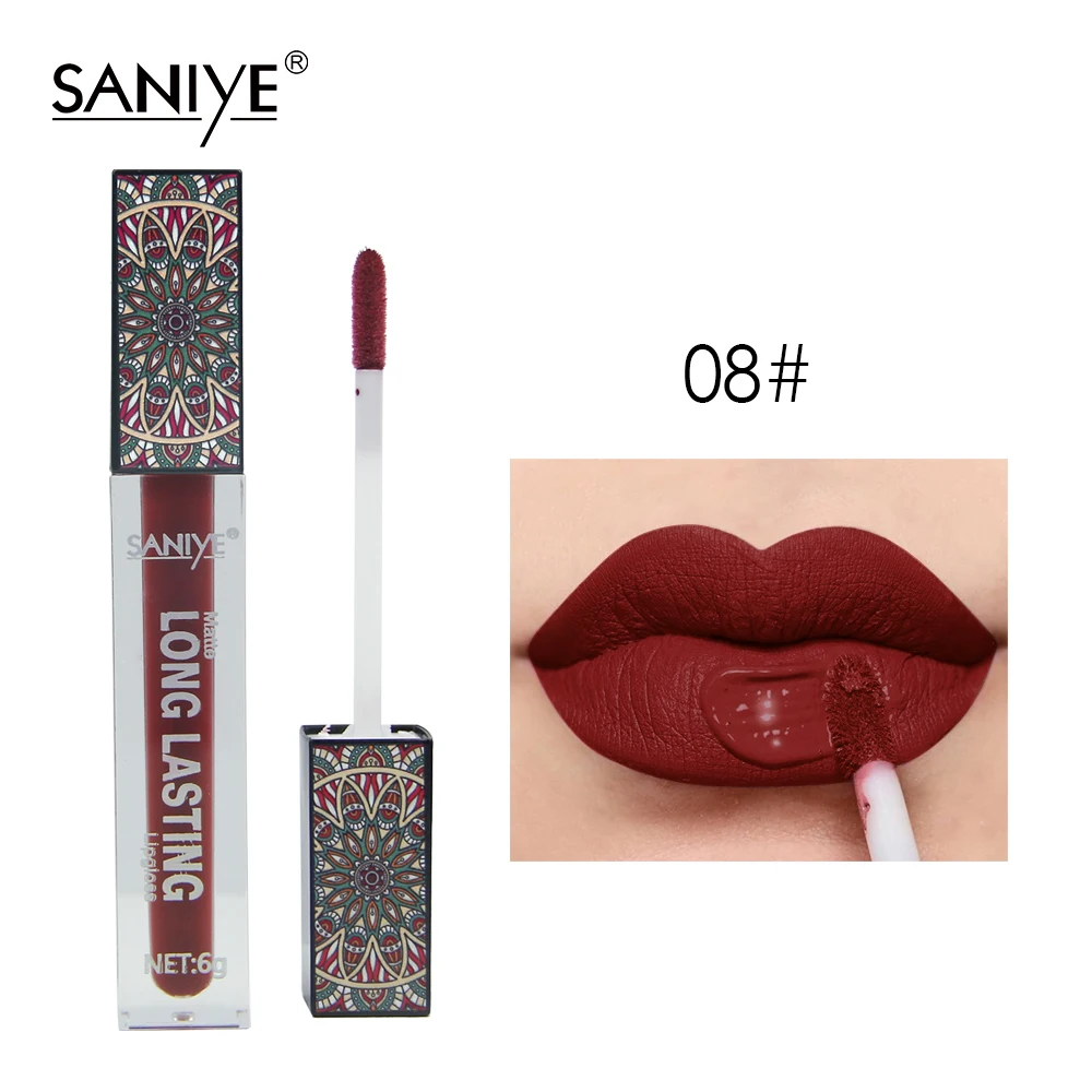 SANIYE, Макияж для губ, матовая губная помада, цвет телесной тыквы, жидкая губная помада, блеск для губ, матовый Batom, матовая помада L1127 - Цвет: 08