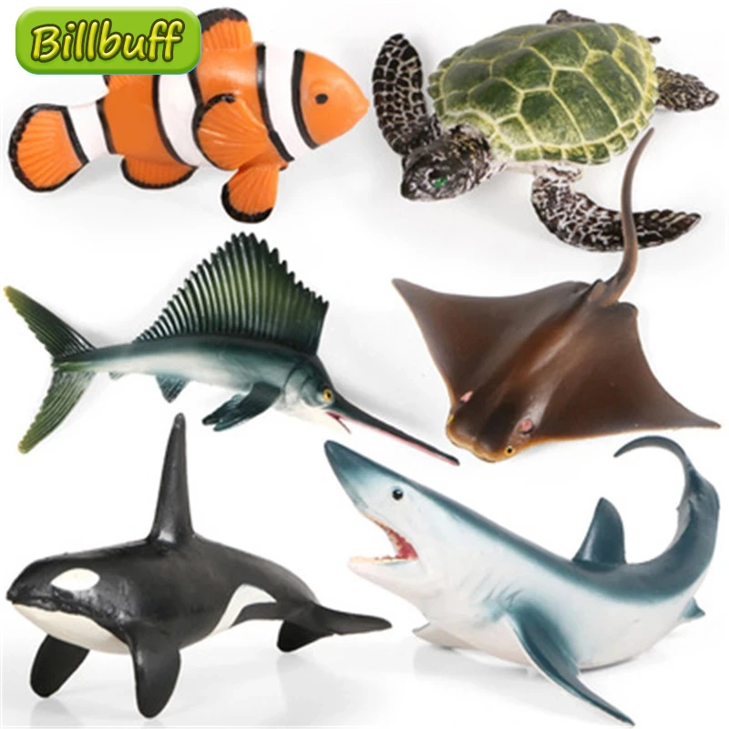 Simulation Marine Life Animal Zoo Model Toy Set Crab Turtle Shark Squid  Action Figure Cognition Educational Toy for Children Toy