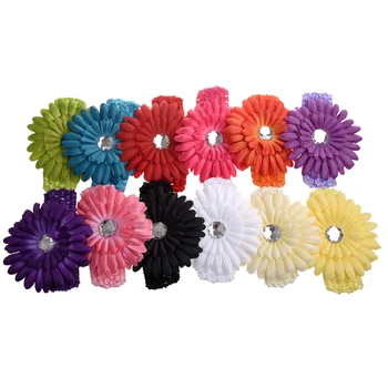 

A Dozen of Assorted Colors Daisy Flower Clip Crocheted Baby Headbands / Hair Clips Mixed Color Lot for Girls,Pack of 12pcs