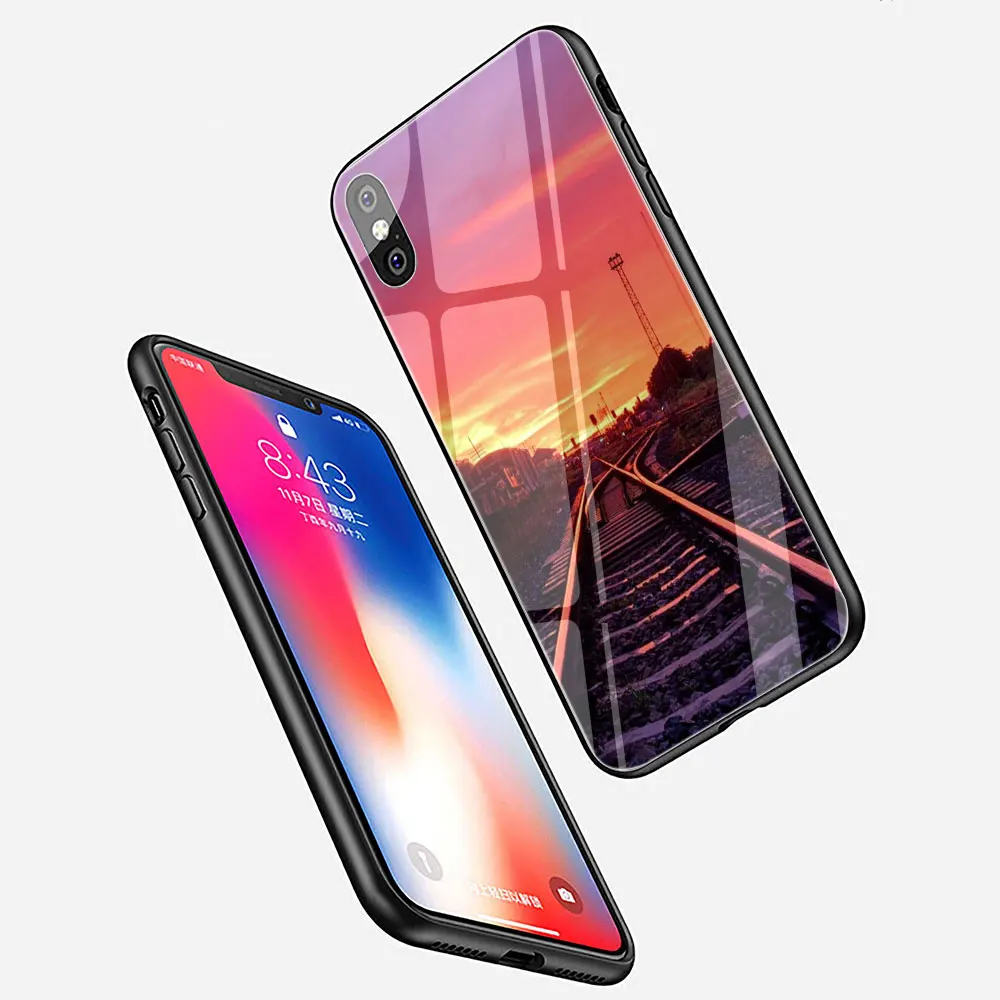 Чехол для телефона EWAU Railway из закаленного стекла для iPhone 11 Pro 6 6S Plus 7 8 Plus X XS XR XS Max