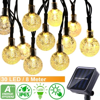 

New Solar Lamp String Outdoor Garden Garland Path light 8M LED Solar Lamp 30Globe Bulbs Ball String Holiday lighting Waterproof