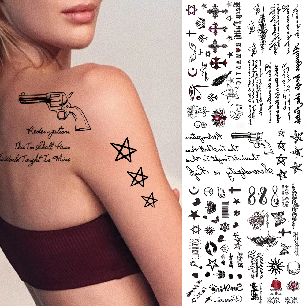 Cute Letter Quotes Small Star Temporary Tattoos For Women Kids ...