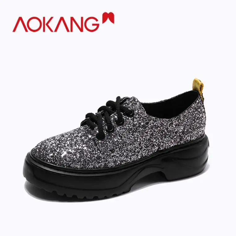 AOKANG/Новые кроссовки на платформе; повседневная обувь; женская модная обувь, увеличивающая рост; женская обувь; блестящие женские туфли-лодочки - Цвет: 196422087