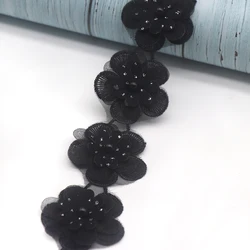 Elegant 91cm Pearl Lace Flower Trim for DIY Crafts and Home Decor (91cm Black)