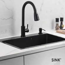 Black Nano Thickened Stainless Steel Kitchen Sink Home Improvement Single Bowl Hand-made Undermount Basin with Pull-out Faucet