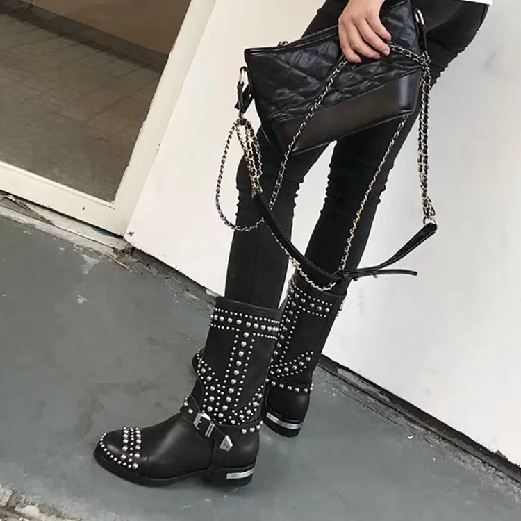 

2019 Boots Cowhide Flat Bottom Circle Head Heavy Metal Head Handsome Short Boots