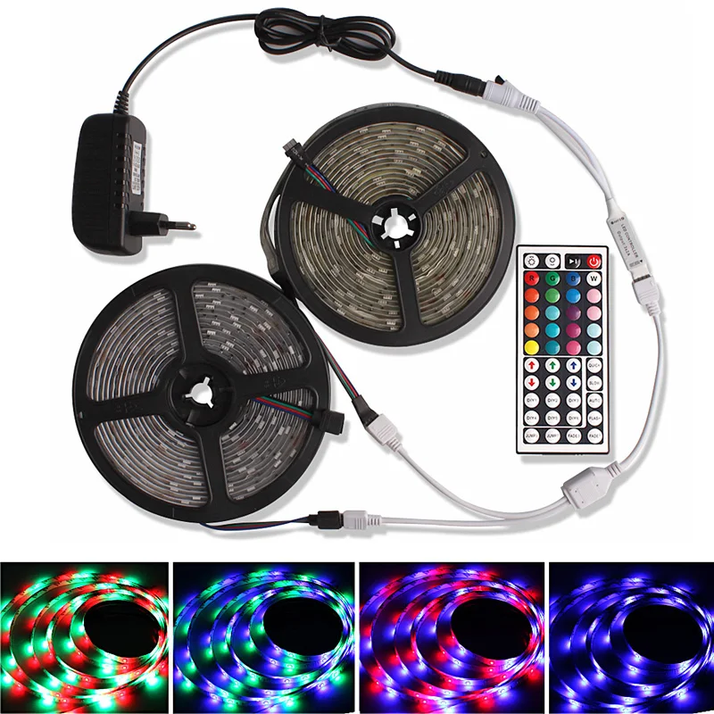 

10M LED Strip Light 5M 2835 SMD 5050 RGB Tape Flexible Neon Diode Tape 12V Ribbon tira led light strip With Controller + Adapter