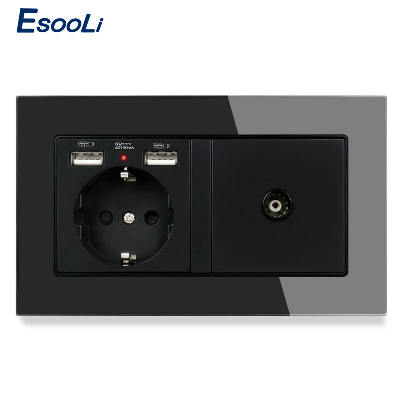Esooli настенная розетка стандарта ЕС 2 USB зарядный порт со скрытым мягким