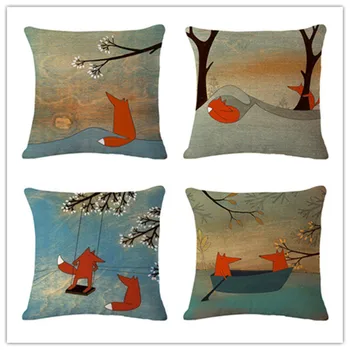 

Decorative throw pillows case Animals Cute Small Foxs Linen Cushion Cover For Sofa Car Almofadas Pillowcase
