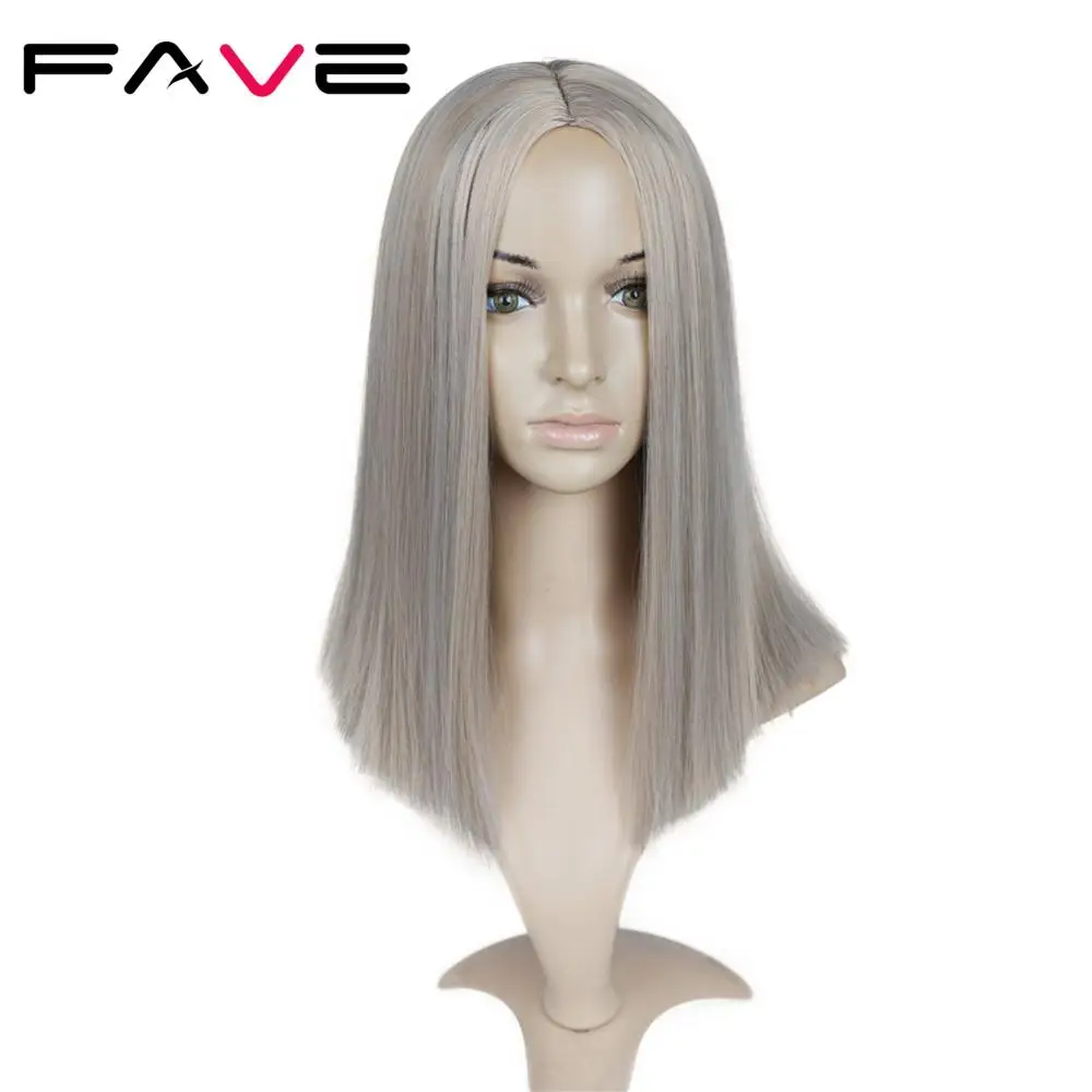 Fave Mixed Gray Ash Blonde Black Pink Straight 14 Inch Synthetic Wigs For Black Women Hair Cosplay Wigs Heat Resistant Fiber
