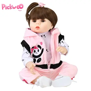 

Pickwoo 48CM Baby Doll Reborn Toddler Girl in Panda Dress Full Body Soft Silicone Realistic Baby Bath Toy Anatomically Correct