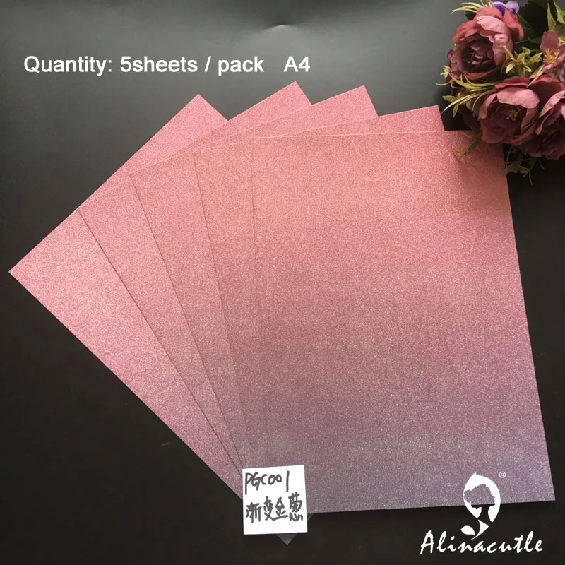 5 листов Розовый Красный Фиолетовый Премиум Омбре блестящая карта A4 250gsm бумага Скрапбукинг бумажный пакет ремесло фон бумага Alinacraft