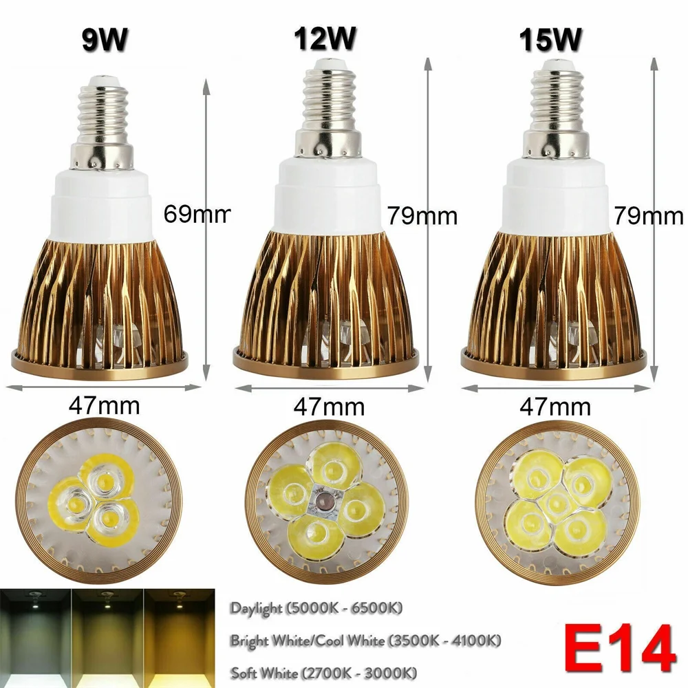 10pcs led 스포트 라이트 전구 램프 gu10 e12 b22 b15 e27 e14 mr16 dc 12 v 9 w 12 w 15 w 할로겐 램프 ac 85-240 v 램프 전구 교체