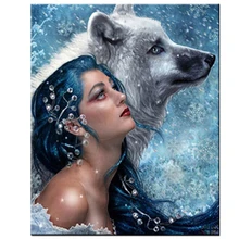 Photo Custom Diy Diamond Painting Cross Stitch wolf and girl Full Square Rhinestone DiamondMosaic snow Diamond EmbroideryZP-3026