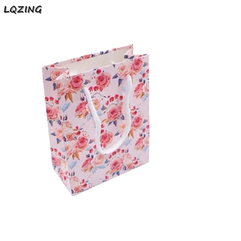 

12*16cm Small Flower Printed Paper bag gift bag with handle,Handle paper shopping bag,wedding party gift shopping paper bags