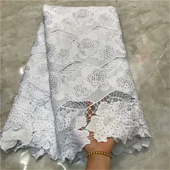 

5 Yards High Quality Nigerian White Wedding African Lace Fabrics Most Popular Guipure Cord Lace Fabric For Party Dresses
