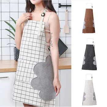 

Erasable Hand Waterproof Apron Kitchen Oil and Dirt Antifouling Plaid Apron Large Front Pockets FAS6