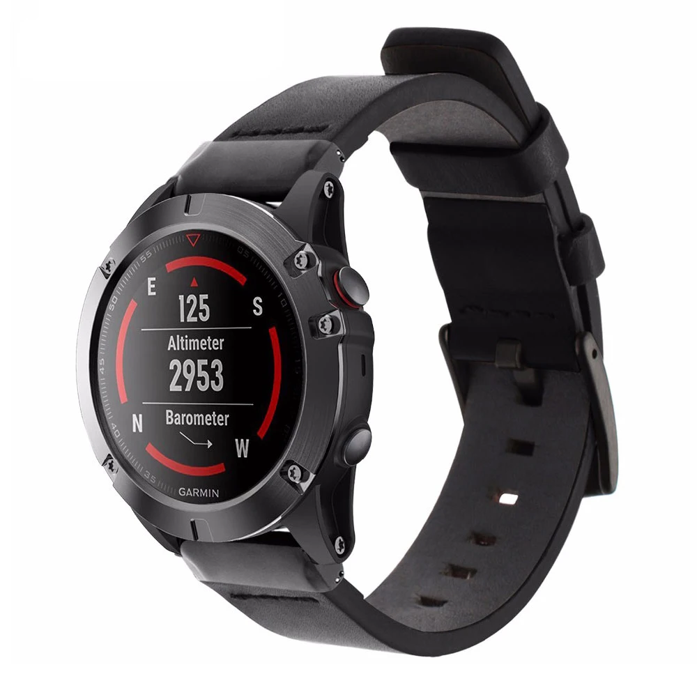 Ремешок кожаный для смарт часов Garmin Fenix 5X 5 5S Plus аксессуары браслет 6 6S 6X Pro 20 22 26