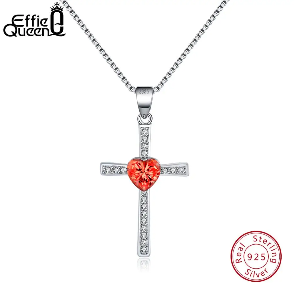 Red Zircon Effie queen ожерелье из стерлингового серебра 925 пробы 6 цветов Сердце AAA циркон женское ожерелье с крестом Религиозные ювелирные изделия TSN88-L - Цвет камня: Red Zircon