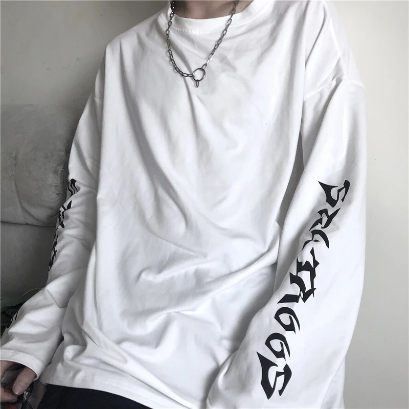 Moda feminina, женская одежда, однотонная, с круглым вырезом, с принтом, повседневная, весна, осень, новинка, длинный рукав, футболки ins Harajuku, футболки, женские топы