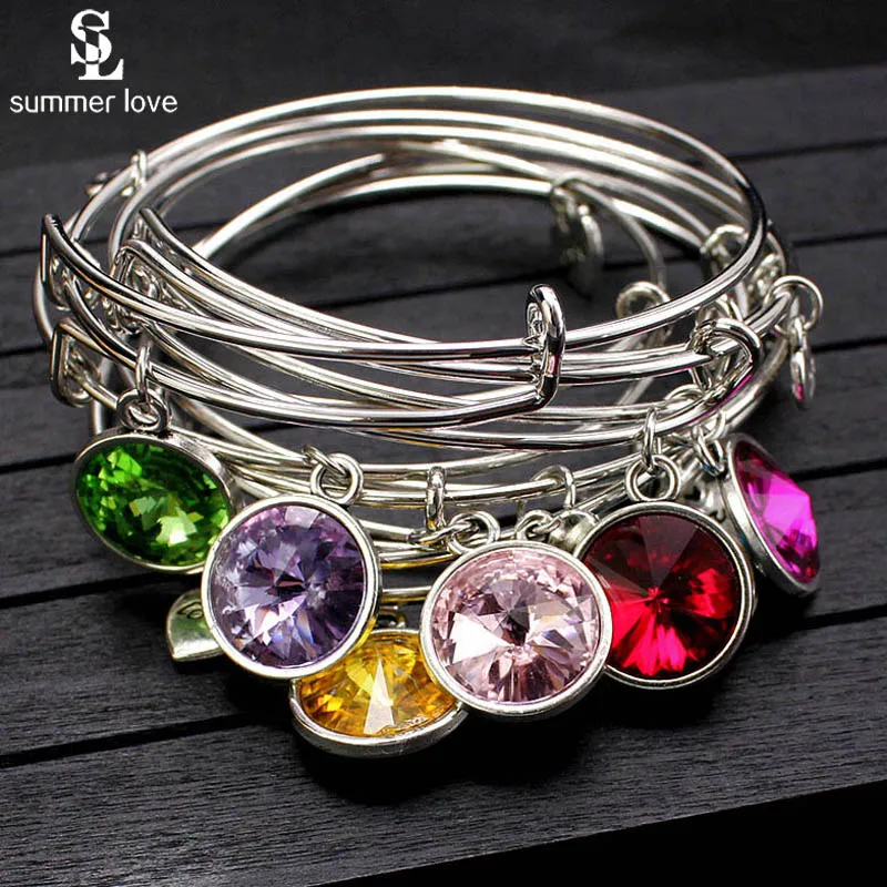 

New Colorful Crystal Stone Expandable Wire Bracelets Bangles Birthstone Bracelet Jewelry Birthday Gift DIY