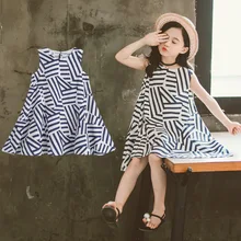 Летняя одежда для девочек; платье; Новинка года; детская одежда в западном стиле; платье принцессы в черно-белую полоску для девочек