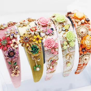 

Handmade Baroque Headpiece Rhinestone Wide Headband Headband For Women Crown Tiaras Pearl headband Beaded Hairband For Hair Acce