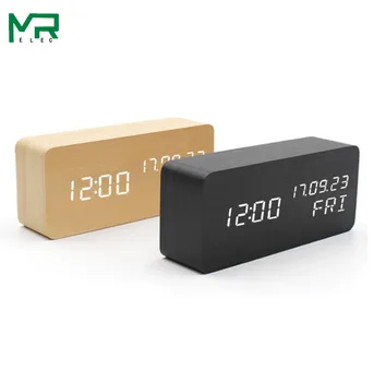 

Mini wooden clock, personalized voice control,Digital simulation clock, Display time, date, cycle and temperature 150x70x40mm